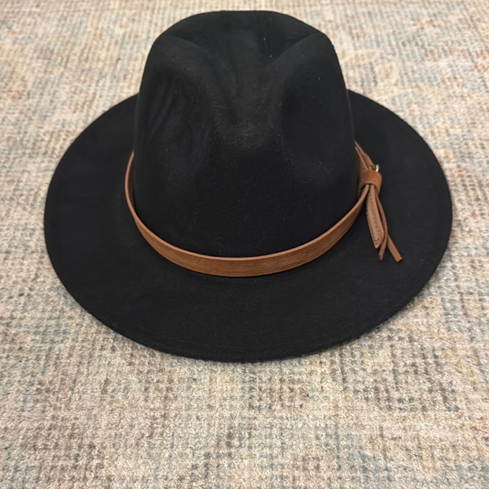 Black Fedora Hat with Brown Band